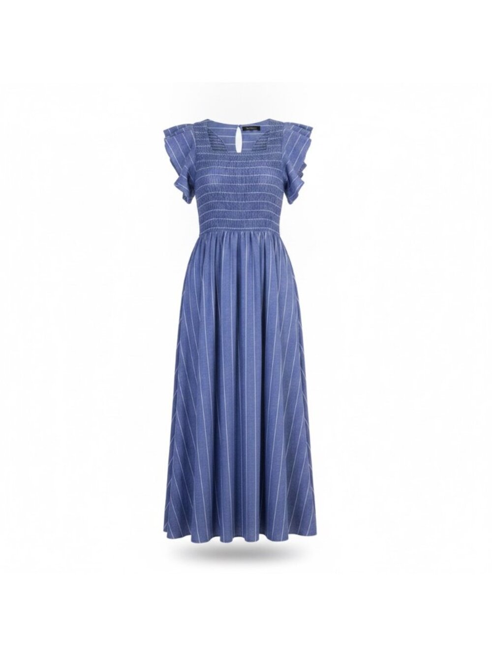 Simplee Womens Blue Cotton Linen Stripe Midi Dress Size Small